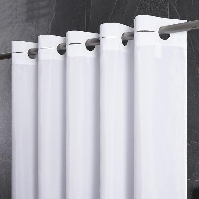 Furlinic White Shower Curtain No Hooks Needed, Polyester Fabric Long Shower by Furlinic