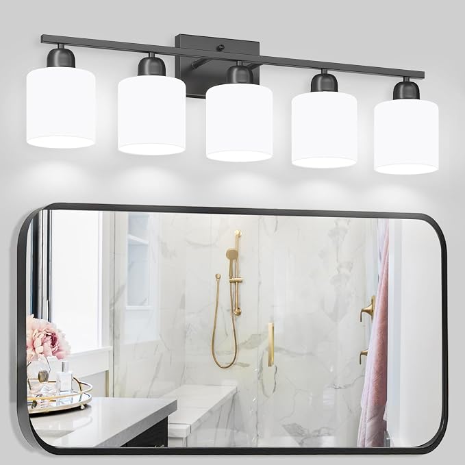 5-Light Black Bathroom Vanity Light, Modern Vanity Light Fixture by FAISHILAN