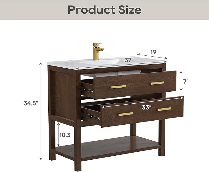 36 Inch Bathroom Vanity with Sink, Farmhouse Storage Cabinet with Drawers & - Image 2