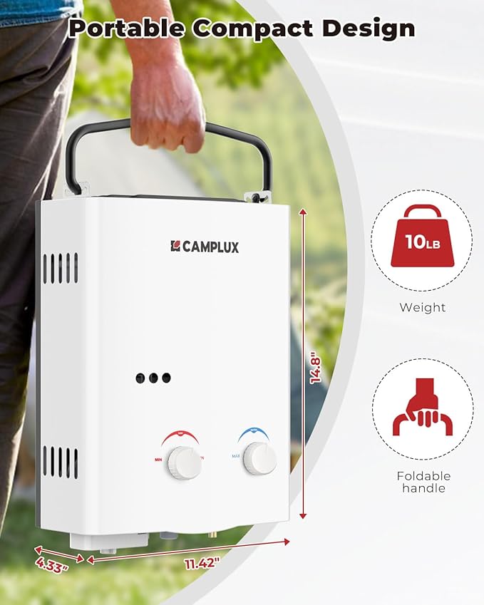 CAMPLUX Tankless Water Heater Outdoor, 1.32 GPM Portable Propane Camping Water - Image 2