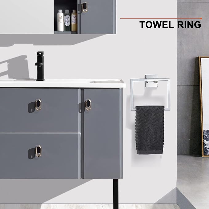 4-Piece Bathroom Hardware Set Chrome Bath Towel Bar Holder Sets Wall Mounted - Image 2