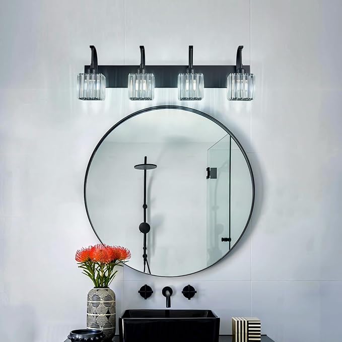 Crystal Vanity Lights 4-Light Black Bathroom Vanity Lights Modern Crystal - Image 3