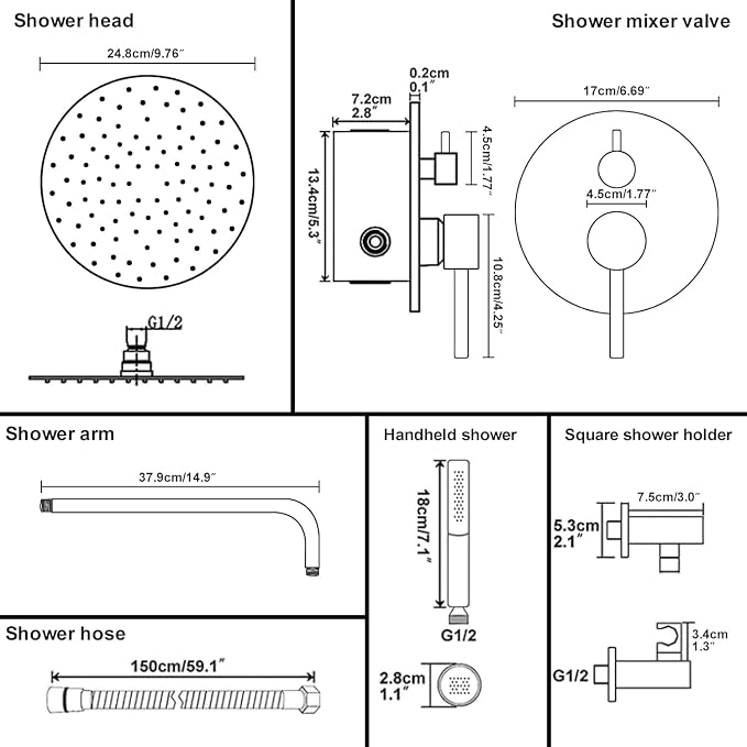 BESy Shower System with 10 Inch Round Rain Shower Head and Handheld Wall Mounted - Image 8