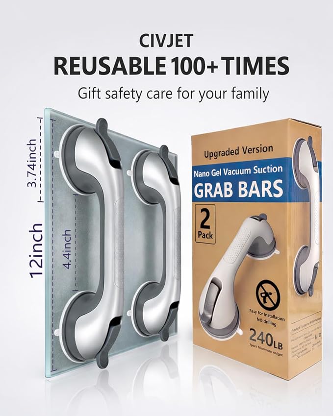 2 Pack Grab Bars for Bathtubs and Showers, Shower Handles for Elderly Seniors - Image 9