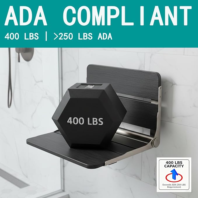 17.5'' Folding Shower Seat Wall Mounted, HDPS Fold Down Shower Bench - Image 3
