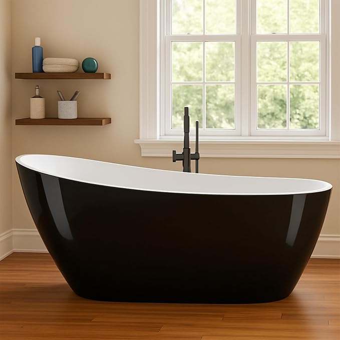 67" Deep Soaking Bathtub, Non-Slip Acrylic Tub by Garvee