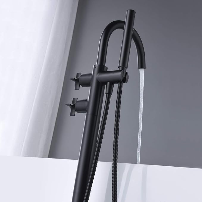 Freestanding Bathtub Faucet Tub Filler Black Floor Mount Brass Faucets - Image 4