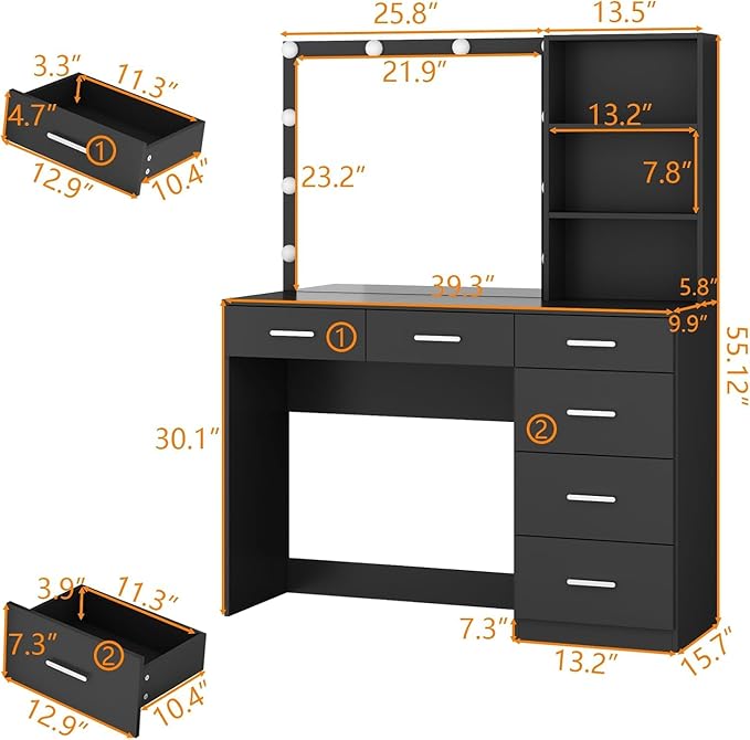 Loomie Vanity Desk with Lighted Mirror & Power Outlet, Makeup Vanity Table with - Image 2