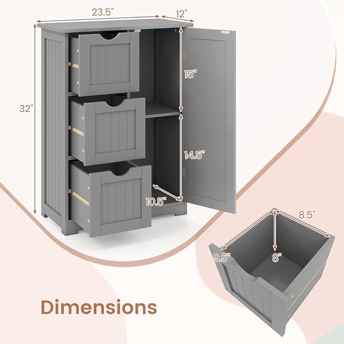 Tangkula Bathroom Floor Cabinet, Freestanding Storage Cabinet - Image 3