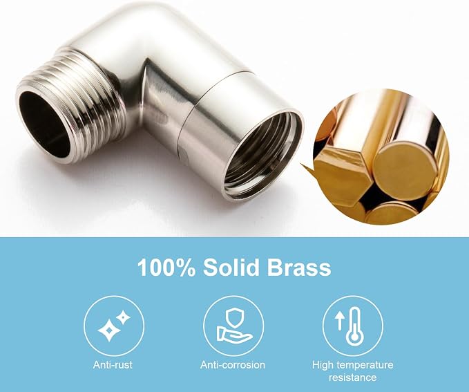 OFFO Shower Head Elbow Adapter, Brushed Nickel All Metal Handheld Shower Head - Image 4
