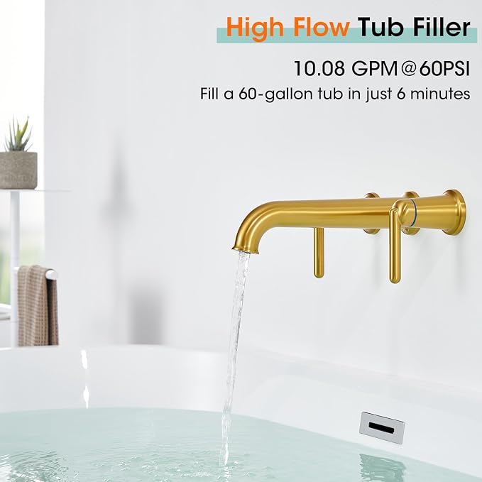 Wall Mount Tub Filler Long Spout Reach Faucet - Image 3