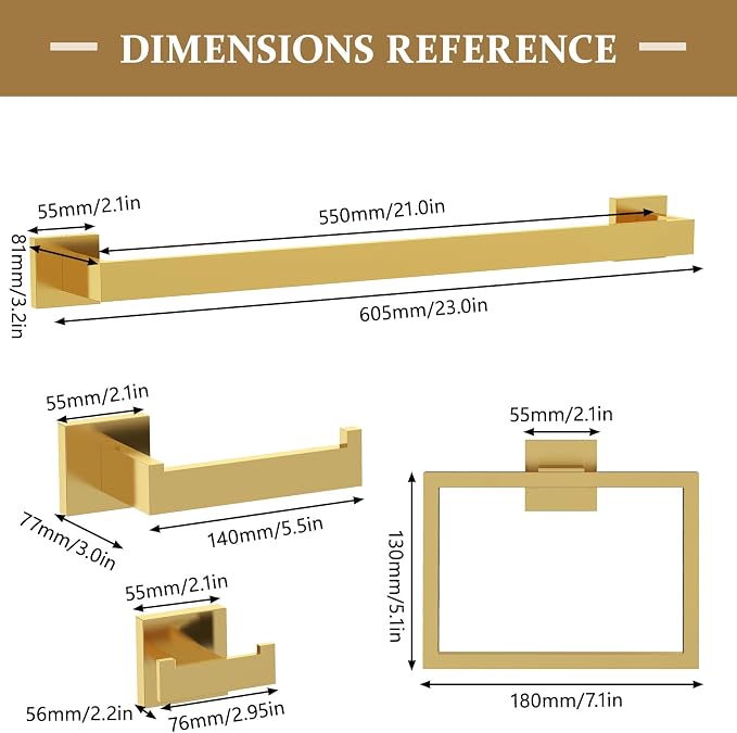 5-Piece Bathroom Hardware Set， Brushed Gold Bathroom Accessories 304 Stainless - Image 6