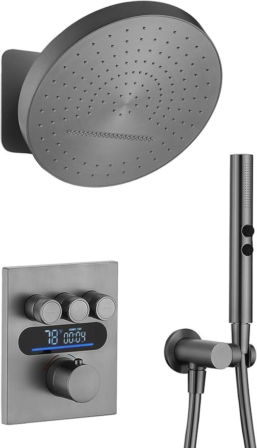 Lefton Shower System in Fahrenheit Display, 13” Overhead Round Rainfall Shower by LeftonSanitary