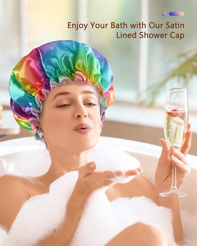 Shower Cap for Women, Reusable Shower Cap Double Waterproof Hair Cap for Shower - Image 6