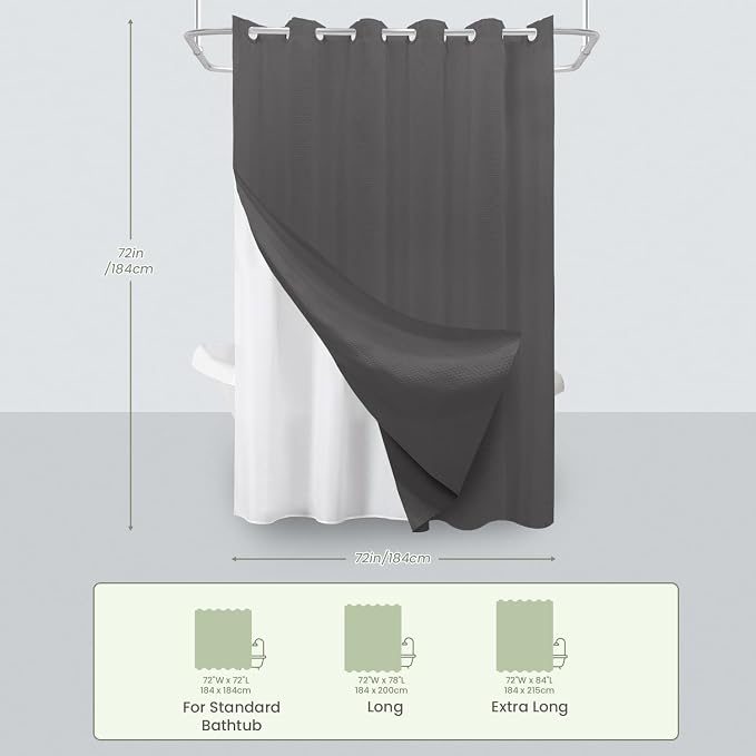 Inhousolu No Hook Waffle Weave Shower Curtain - Image 7