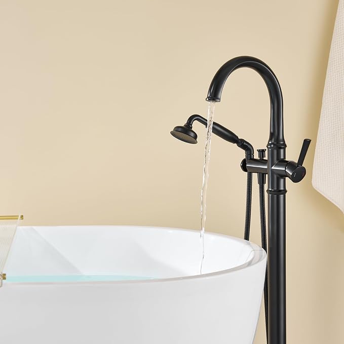 Freestanding Bathtub Faucet Black Free Standing Tub Filler Brass Bathtub - Image 7