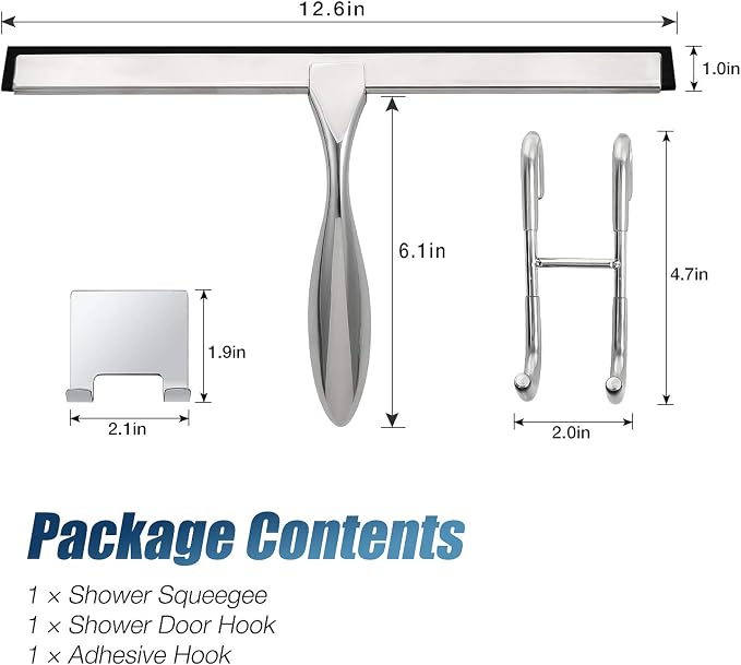 Simtive 12-Inch Shower Squeegee Set, Includes Shower Door Hook and Adhesive Hook - Image 4