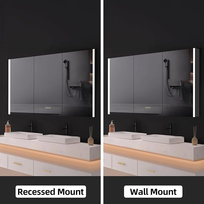 Medicine Cabinet with LED Lights and Mirror, 60 x 32 Inch Surface or Recessed - Image 8