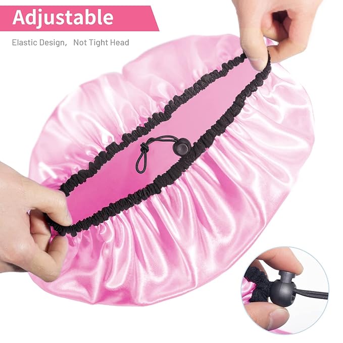 Auban Shower Cap for Women, Adjustable Reusable, Extra Large, Double-Layer - Image 2