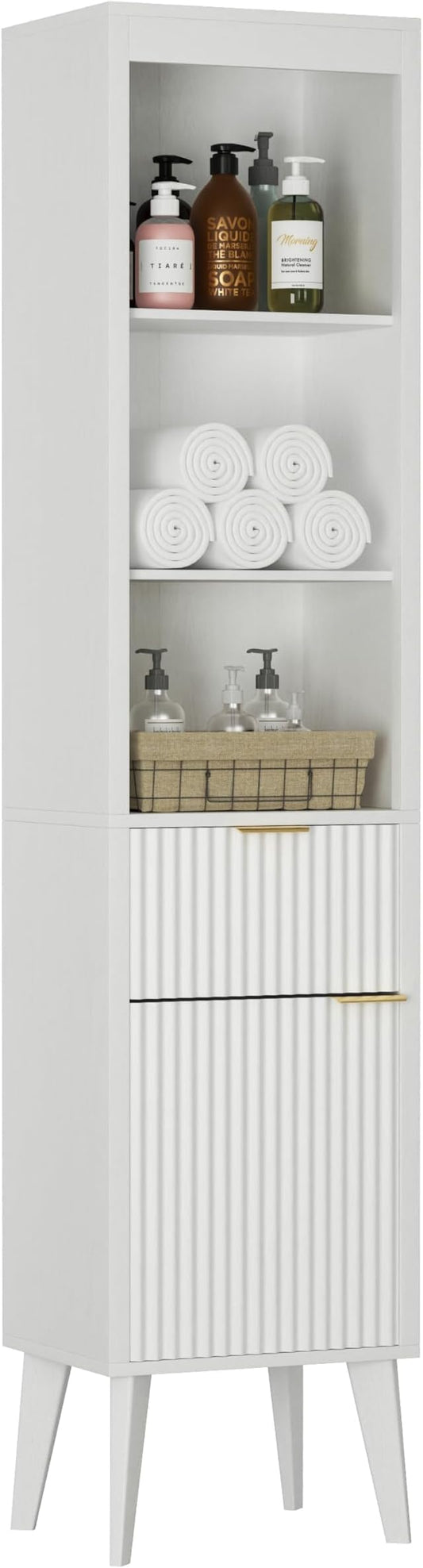 70" H Tall Storage Cabinet, Fluted Freestanding Floor Organizer by Unknown