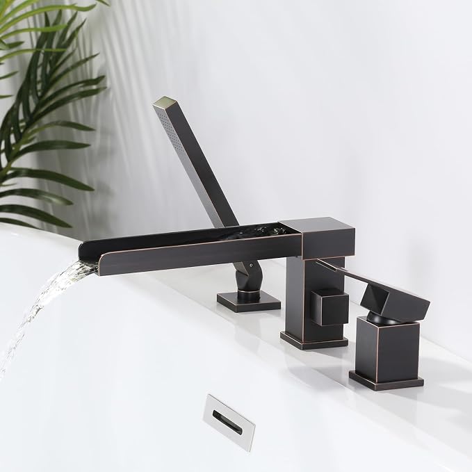 Waterfall Roman Tub Filler Faucet, Deck Mount Bathtub Filler - Image 9