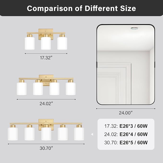 Gold Bathroom Light Fixtures, 4-Light Modern Vanity Light Over Mirror, Wall - Image 7