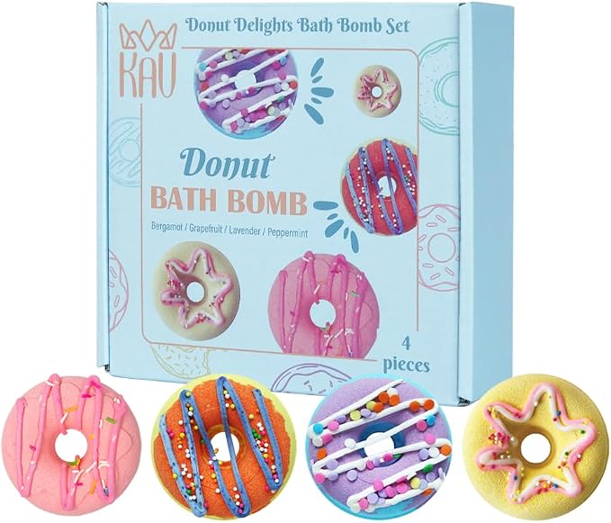 KAV Donut Bath Bombs Gift Set – 4 Piece Handmade Organic Bath Bomb Kit - Image 8