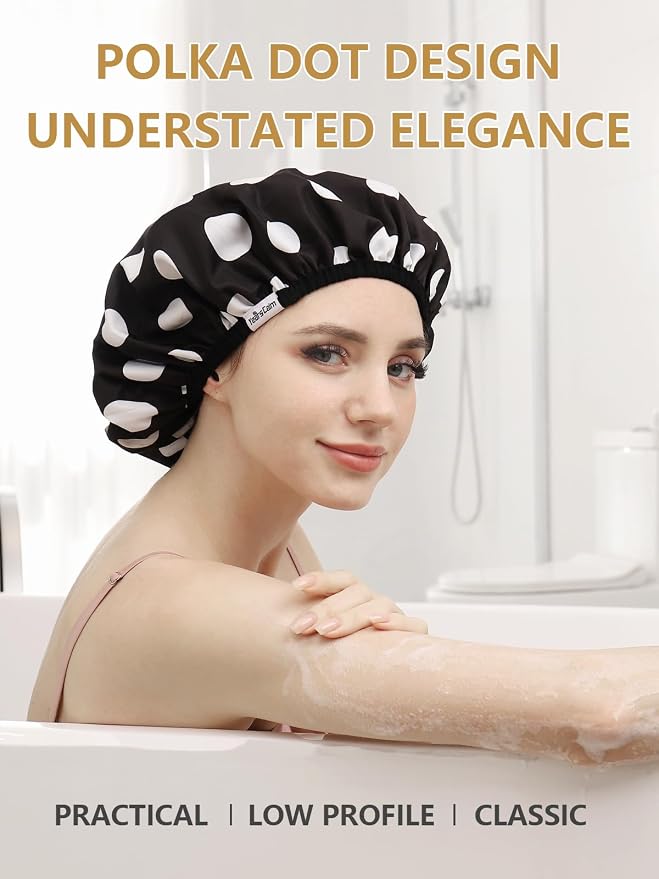 Years Calm Shower Caps For Women Reusable Waterproof，Pattern And Solid Color - Image 4