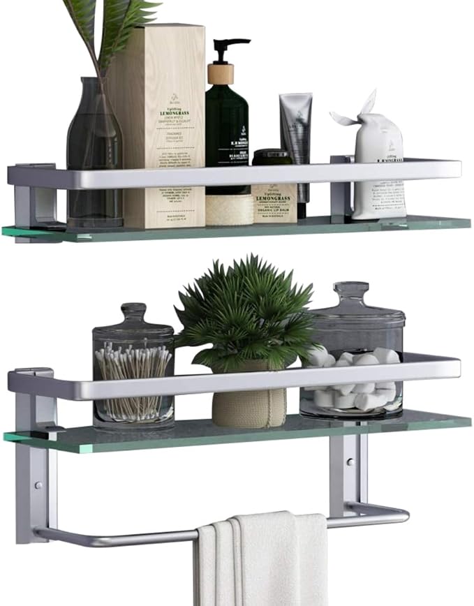 VOLPONE Glass Bathroom Shelf 15.7in Bathroom Shelf Wall Mounted Floating Glass by VOLPONE