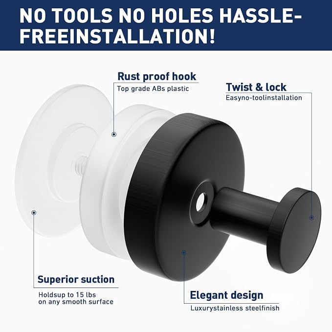 Suction Cup Hooks for Shower, Removable Suction Hooks for Bathroom Shower Wall - Image 2