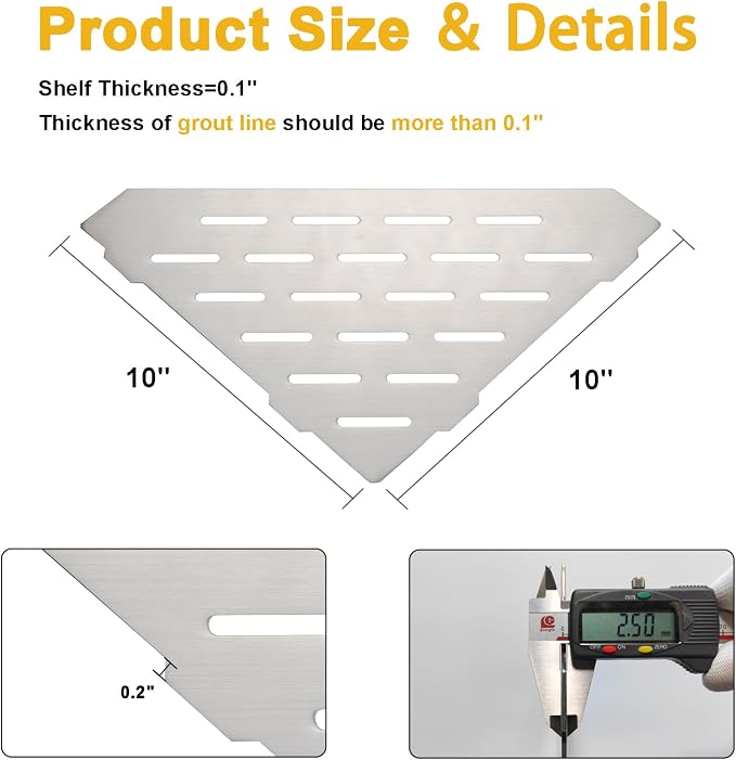Recessed Corner Shower Shelf, Heavy Duty Shower Shelf, Grout in Bathroom Shelves - Image 2