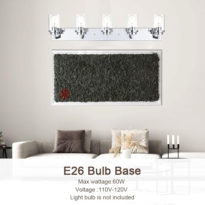 MELUCEE 5-Lights Bathroom Vanity Light Fixtures Chrome, Modern Vanity Lighting - Image 5
