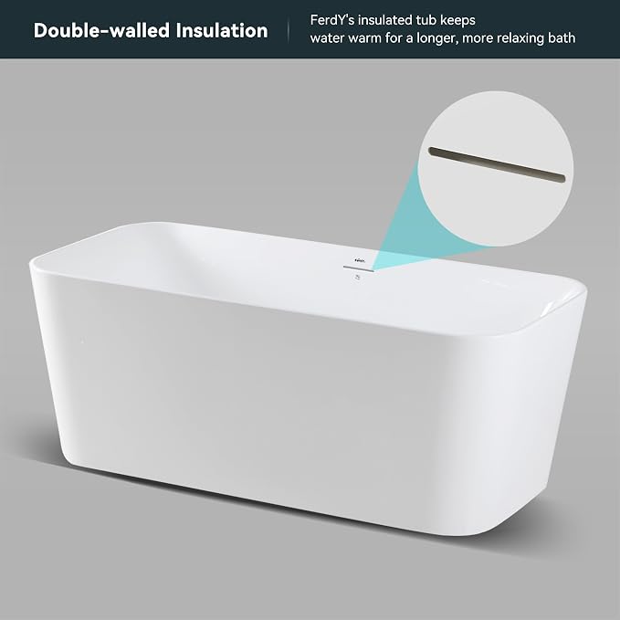 FerdY Maui 67" Acrylic Freestanding Bathtub, Contemporary Elegant Design - Image 3