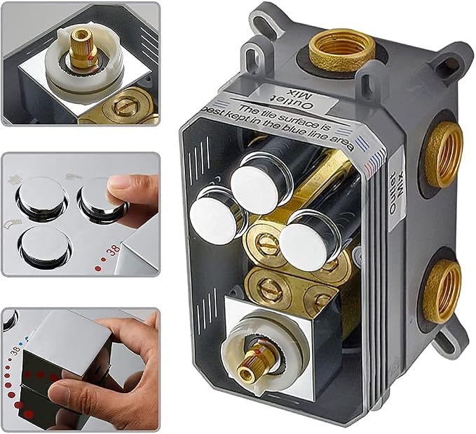 3-Function Brass Shower Diverter Thermostatic Valve Pressure Balanced Mixer - Image 5