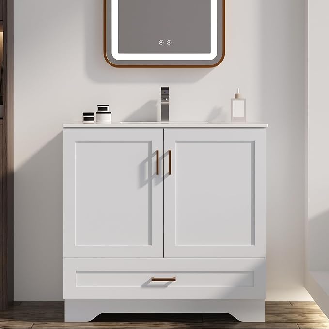 30 inch Bathroom Vanity with Sink, Modern White Vanity by LDarqeer