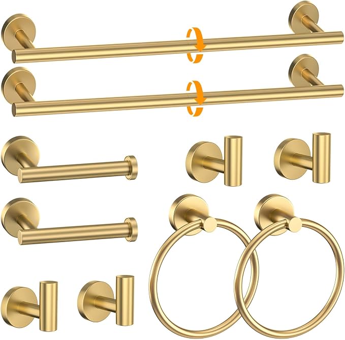 Brushed Gold Towel Bar Set 10 Pieces Round Bathroom Hardware Set Includes by Woekme