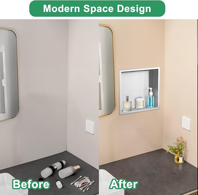SaniteModar Shower Niche, Stainless Steel Shower Niche 12" X 12" No Tile Needed - Image 5
