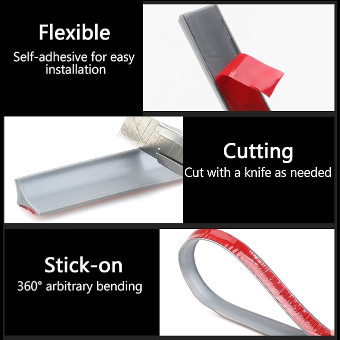New Collapsible Shower Threshold Water Dam, Self Adhesive Silicone Waterproof - Image 3