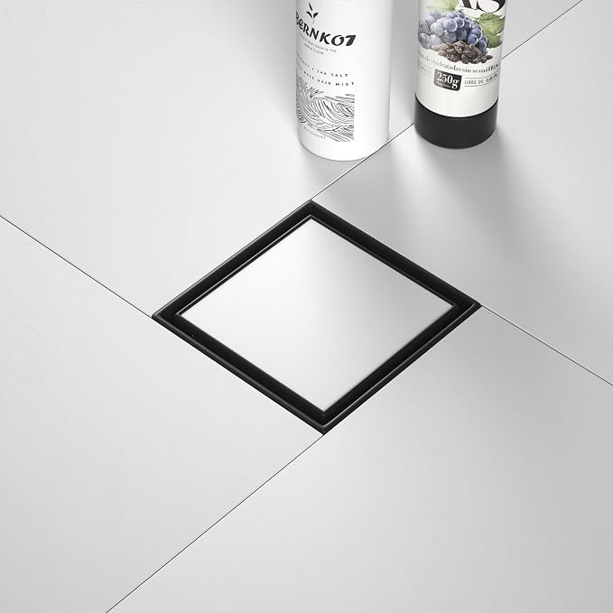 Square Shower Drain 4", Matte Black Floor Drain by Bernkot