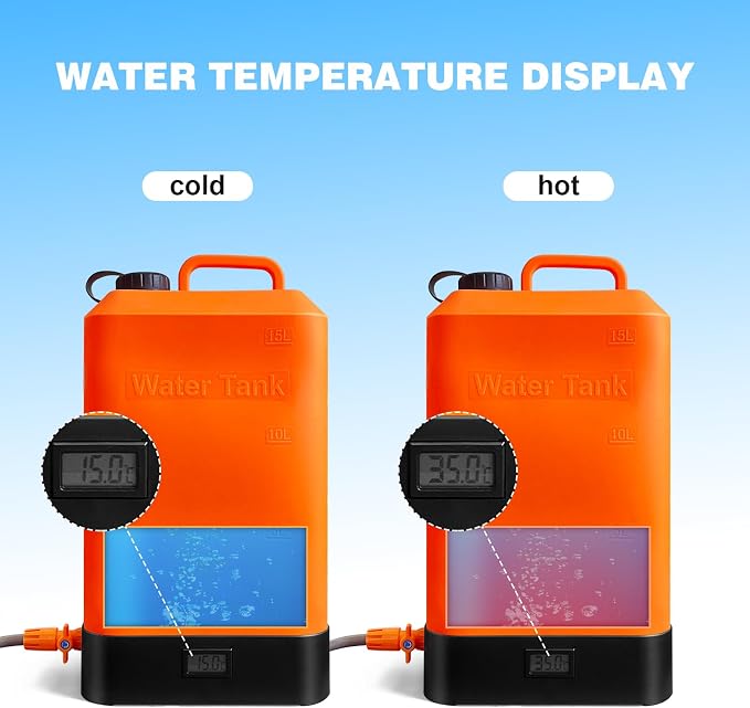 B. TAWD 4.5 Gallon Silicone Water Tank, Portable Camping Shower, USB Battery - Image 9