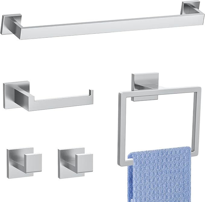 5 Pieces Brushed Nickel Towel Bar Set Bathroom Hardware Accessories Set Include by Woekme