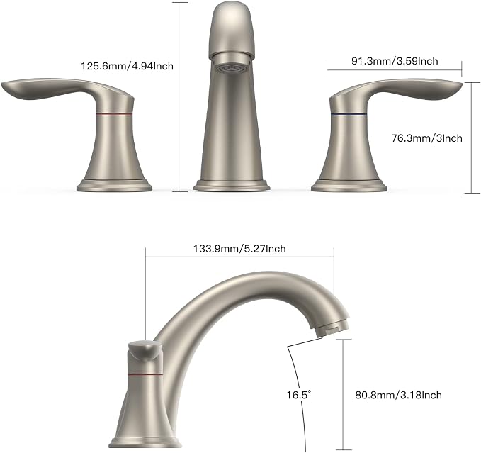 Bathroom Sink Faucet, Faucet for Bathroom Sink, Widespread Brushed Nickel - Image 5