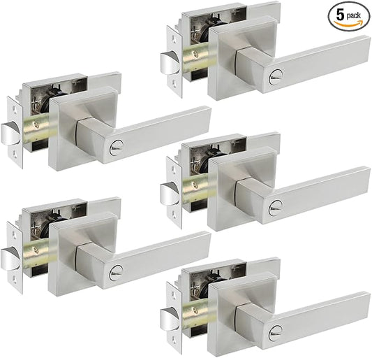 KAMOTA Privacy Door Levers, 5 Pack Satin Nickel Door Handles Bed and Bath Door by KAMOTA