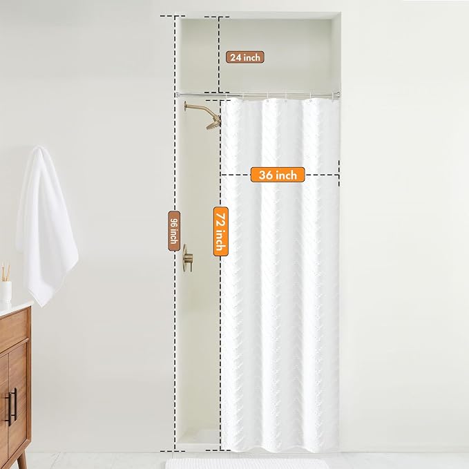 Small Stall White Boho Fabric Shower Curtain, 36x72 Half Size, Textured Tufted - Image 2