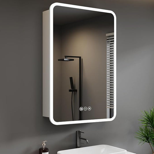 Medicine Cabinet with LED Lights and Mirror, 24 x 30 Inch Surface or Recessed by HBEZON