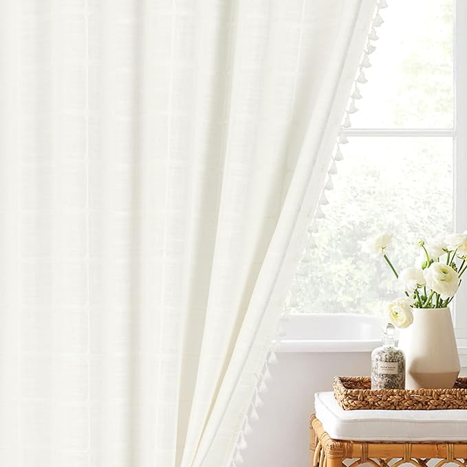 MitoVilla Cream White Boho Extra Long Shower Curtain 72 x 84, Modern Farmhouse - Image 7