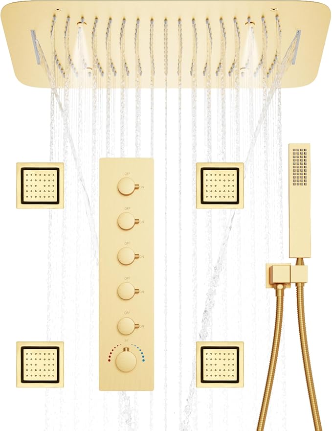 Thermostatic Shower System Brushed Gold Shower Faucet Set by KATAIS