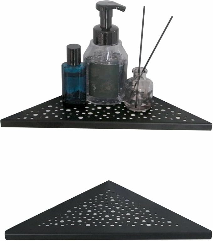 Black 10’’ Corner Shower Shelf 2 Pack, Triangular Shower Corner Shelves 304 by WELLUP