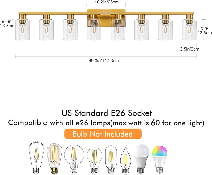 8 Light Gold Bathroom Light Fixtures, Modern Large Vanity Lights - Image 3