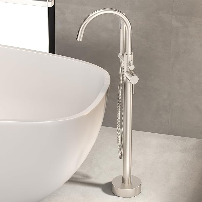 Freestanding Bathtub Faucet Waterfall Tub Filler Brushed Nickel Floor Mount - Image 6